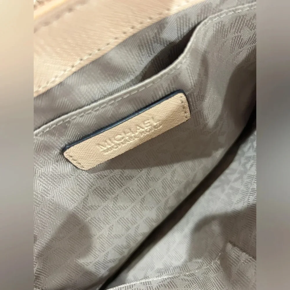 Michael Kors Beige and Gold Perforated Leather Crossbody or Clutch